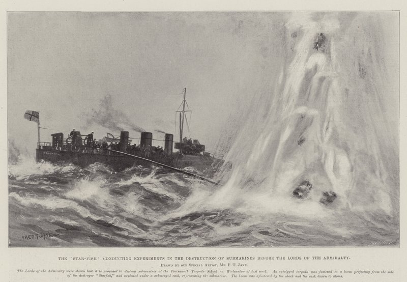 The Star-Fish conducting Experiments in the Destruction of Submarines before the Lords of the Admiralty by Fred T. Jane