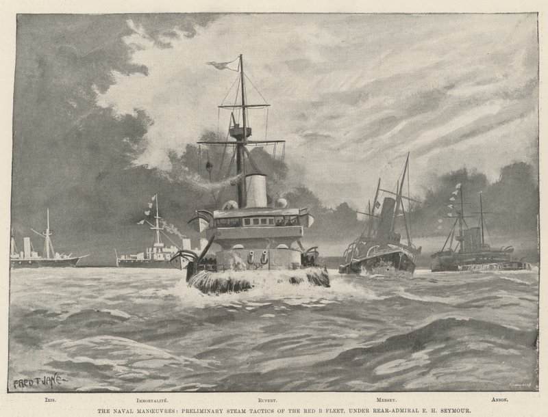 The Naval Manoeuvres, Preliminary Steam Tactics of the Red B Fleet, under Rear-Admiral E H Seymour by Fred T. Jane