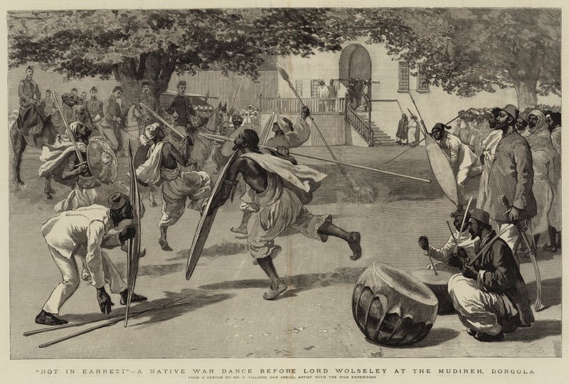 Not in Earnest, a Native War Dance before Lord Wolseley at the Mudireh, Dongola by Frederic Villiers