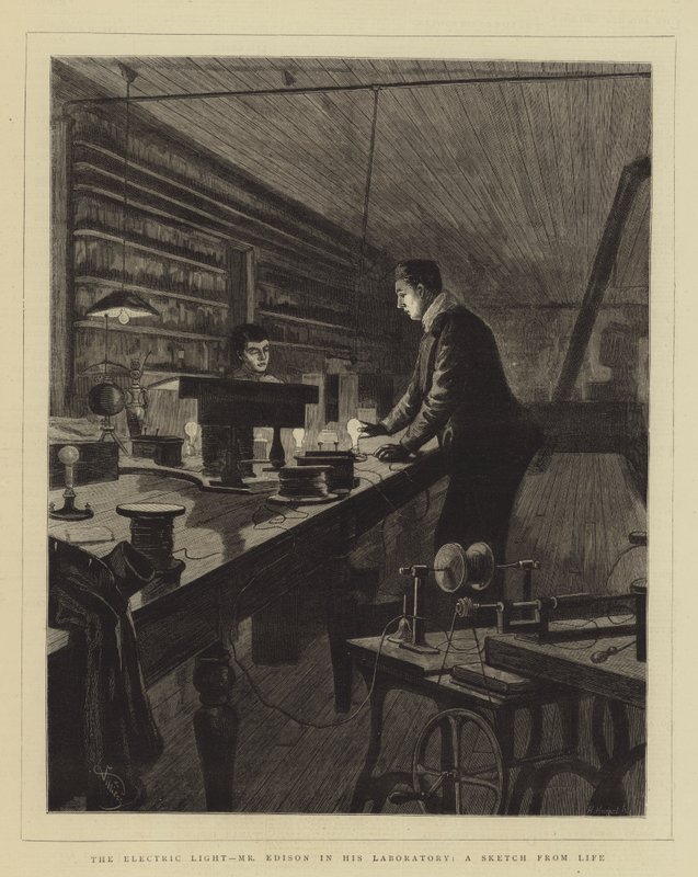 The Electric Light, Mr Edison in his Laboratory, a Sketch from Life by Frederic Villiers