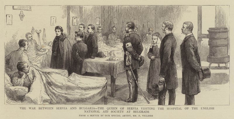The War between Servia and Bulgaria, the Queen of Servia Visiting the Hospital of the English National Aid Society at Belgrade by Frederic Villiers