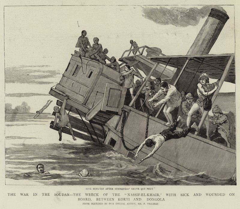 The War in the Sudan, the Wreck of the Nassif-el-Khair, with Sick and Wounded on Board, between Korti and Dongola by Frederic Villiers