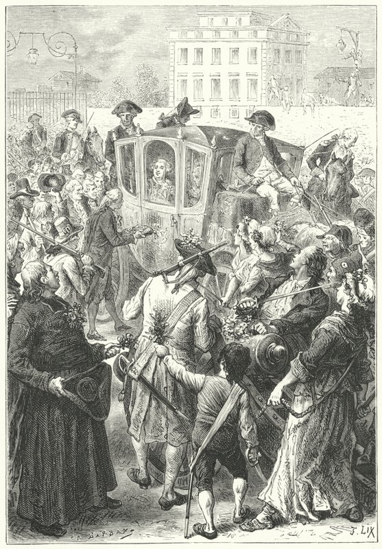 Louis XVI brought to Paris after the mob attacked the Palace of Versailles by Frederic Theodore (after) Lix