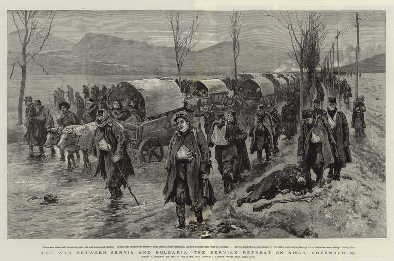The War between Servia and Bulgaria, the Servian Retreat on Nisch, 26 November by Frederic Villiers
