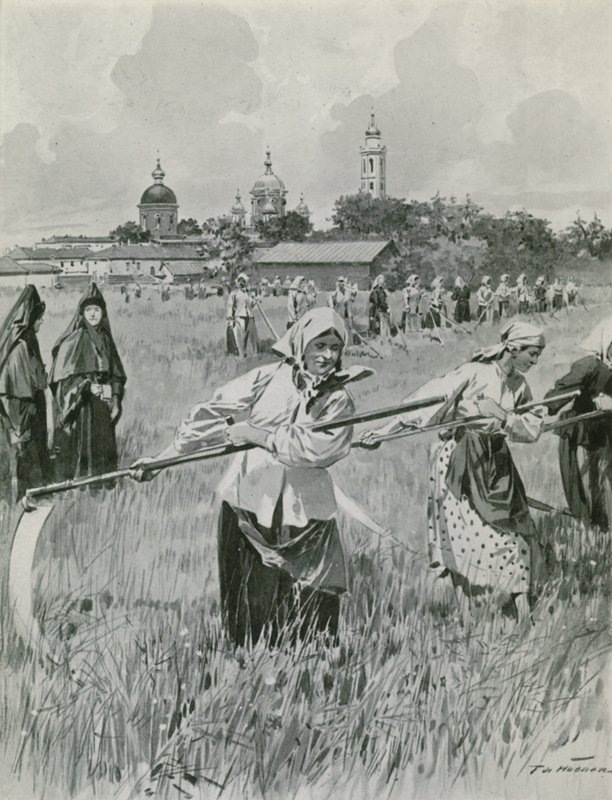 A Convent in Novgorod: Nuns Making Hay by Frederic de Haenen