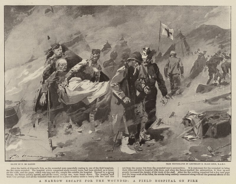 A Narrow Escape for the Wounded, A Field Hospital on Fire by Frederic de Haenen