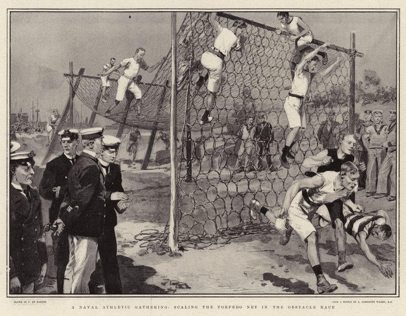 A Naval Athletic Gathering, Scaling the Torpedo Net in the Obstacle Race by Frederic de Haenen