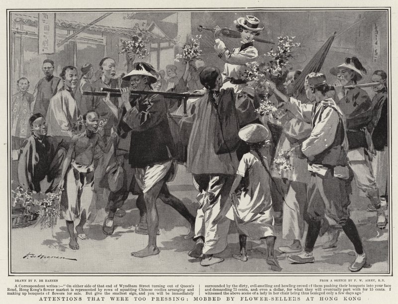 Attentions that were too pressing, mobbed by Flower-Sellers at Hong Kong by Frederic de Haenen