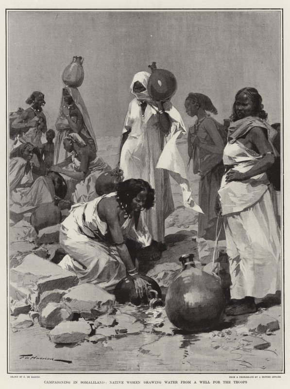 Campaigning in Somaliland, Native Women Drawing Water from a Well for the Troops by Frederic de Haenen