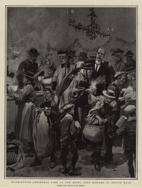 Distributing Christmas Fare at the Model Soup Kitchen in Euston Road by Frederic de Haenen