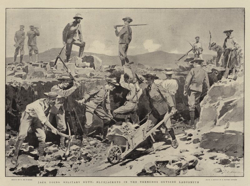 Jack doing Military Duty, Bluejackets in the Trenches outside Ladysmith by Frederic de Haenen