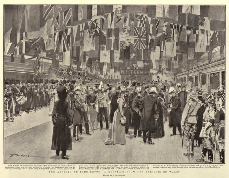 The Arrival at Paddington, a Greeting from Princess of Wales by Frederic de Haenen