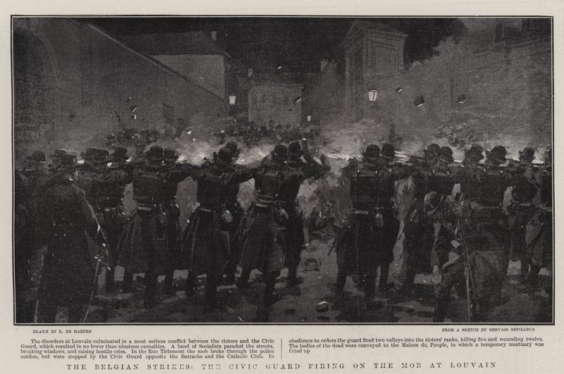 The Belgian Strikes, the Civic Guard Firing on the Mob at Louvain by Frederic de Haenen