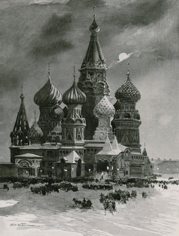 The Church of St Basil in the Place Rouge on Christmas Eve by Frederic de Haenen