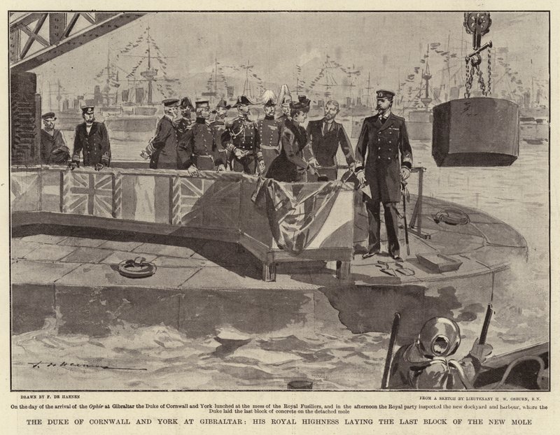 The Duke of Cornwall and York at Gibraltar, His Royal Highness laying the Last Block of the New Mole by Frederic de Haenen
