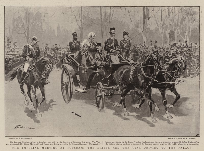 The Imperial Meeting at Potsdam, the Kaiser and the Tsar Driving to the Palace by Frederic de Haenen