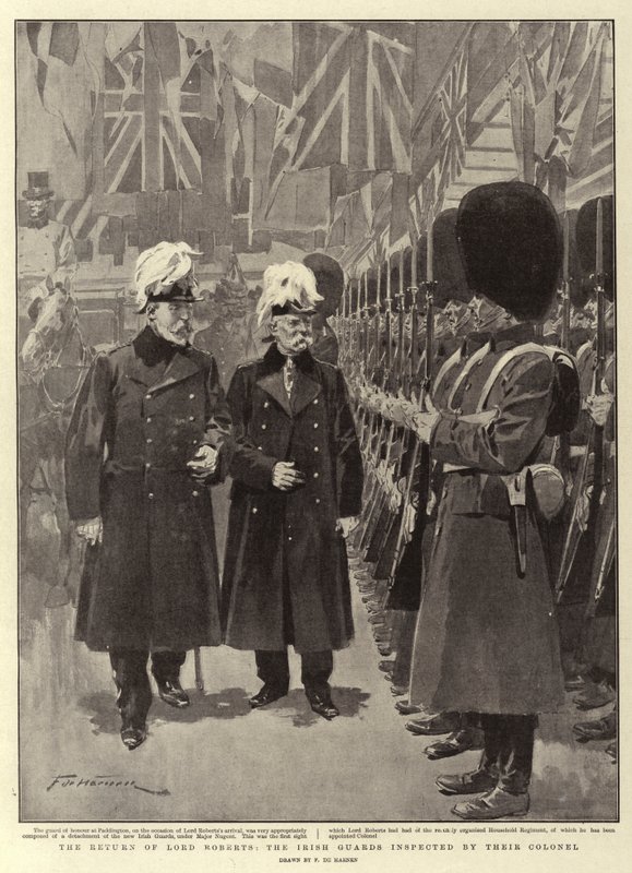 The Return of Lord Roberts, the Irish Guards inspected by their Colonel by Frederic de Haenen