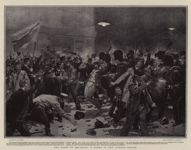 The Riots in Brussels, a Fight in the Avenue Louise by Frederic de Haenen