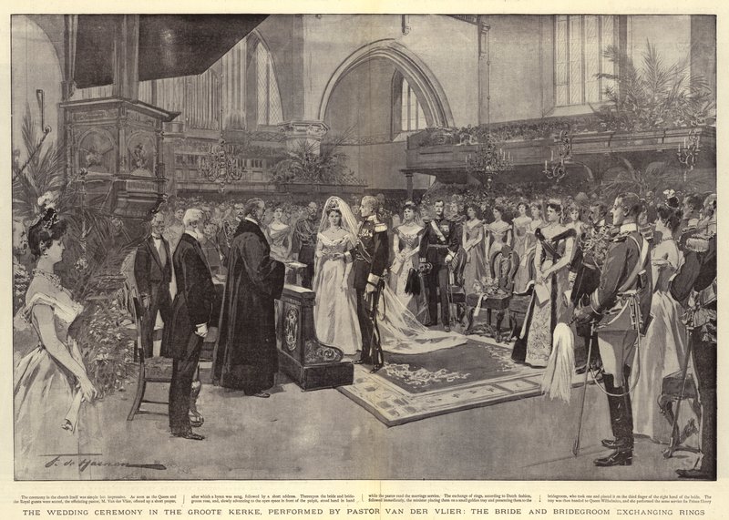 The Wedding Ceremony in the Groote Kerke, performed by Pastor Van der Vlier, the Bride and Bridegroom exchanging Rings by Frederic de Haenen