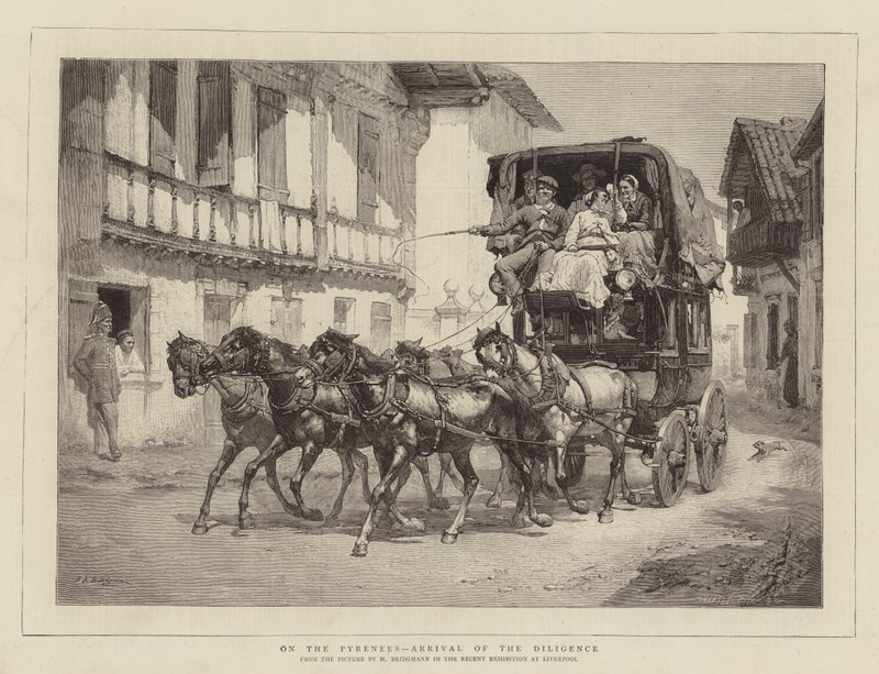 On the Pyrenees, Arrival of the Diligence by Frederick Arthur Bridgman