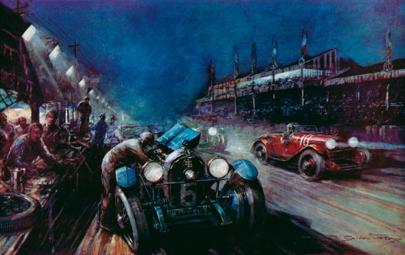 One of the Successful Lorraine-Dietrich Cars Refilling at the Pit During the Night Run in the Le Mans 24-hour Race by Frederick Gordon (after) Crosby