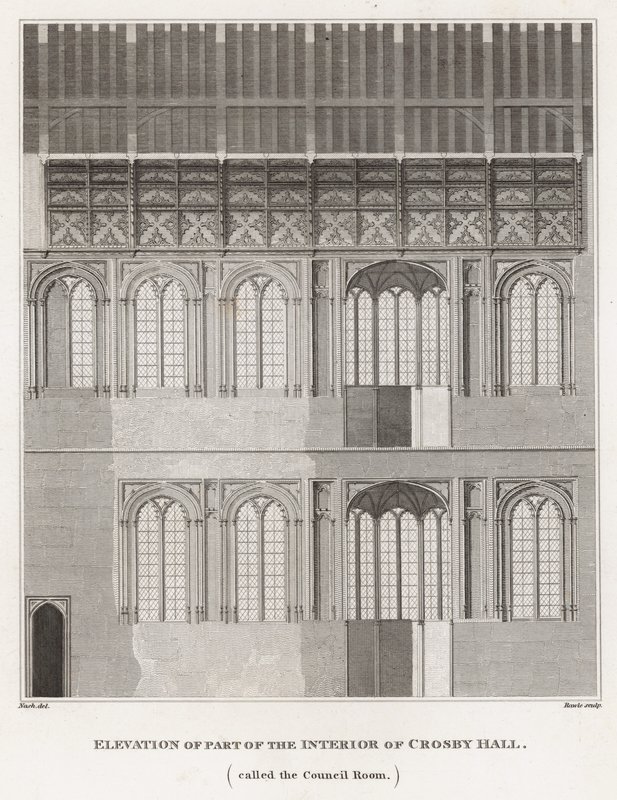 Elevation of part of the interior of Crosby Hall by Frederick Nash