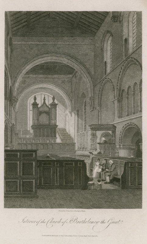 Interior of Church of St Bartholomew the Great by Frederick Nash