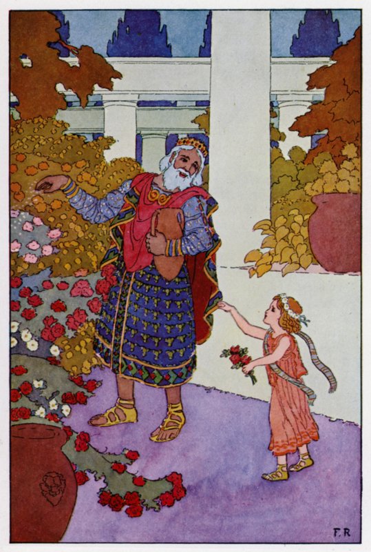 King Midas sprinkled all the remainder of the water over the rosebushes by Frederick Richardson