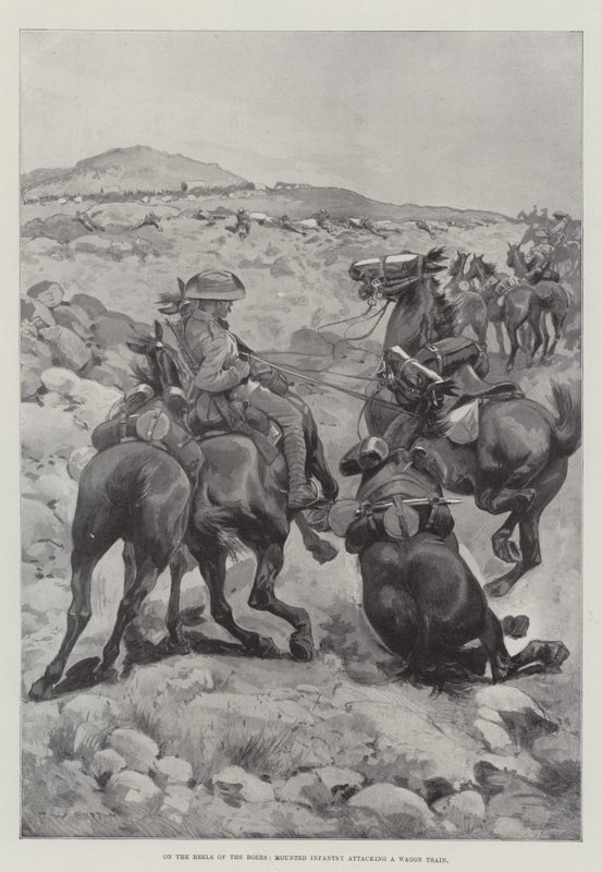 On the Heels of the Boers, Mounted Infantry attacking a Wagon Train by Frederick William Burton