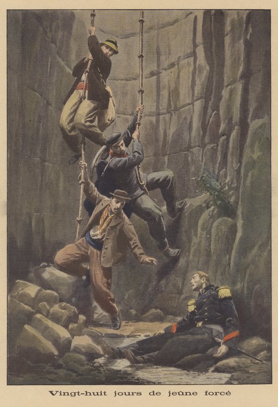A group of navvies discovering a soldier trapped underground for 28 days by French School