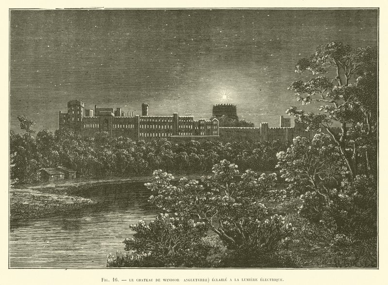 Windsor Castle (England) Lit by Electric Light by French School