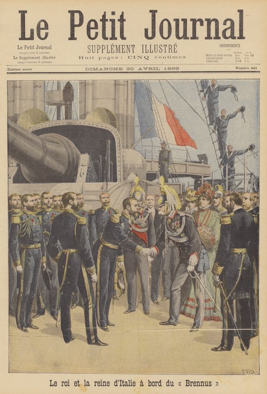 The King and Queen of Italy on board the French battleship Brennus by French School