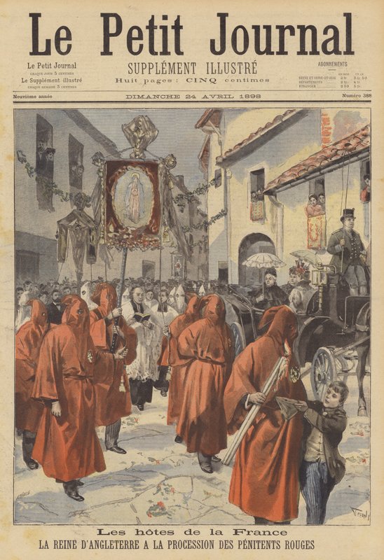 The guests of France: Queen Victoria watching the procession of the Red Penitents by French School