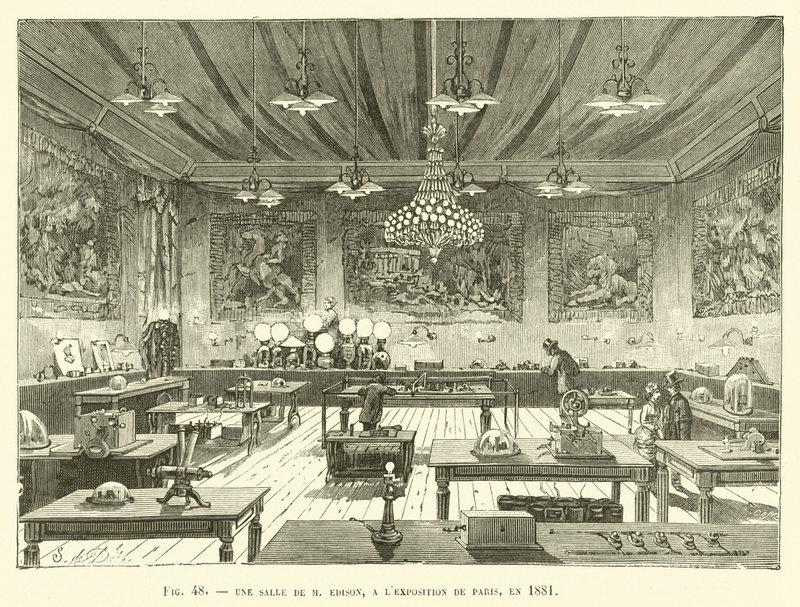 A Room of Mr. Edison at the Paris Exhibition, 1881 by French School