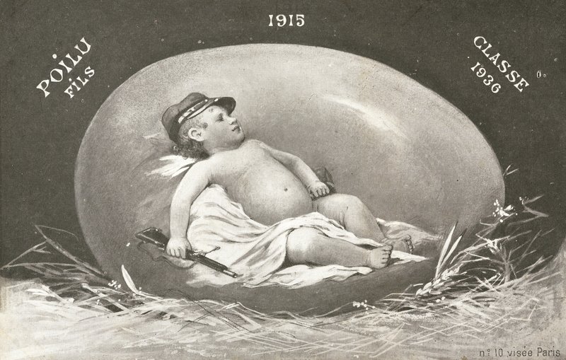 1915, Easter Card Showing Already Armed Baby Soldier in Egg by French Photographer