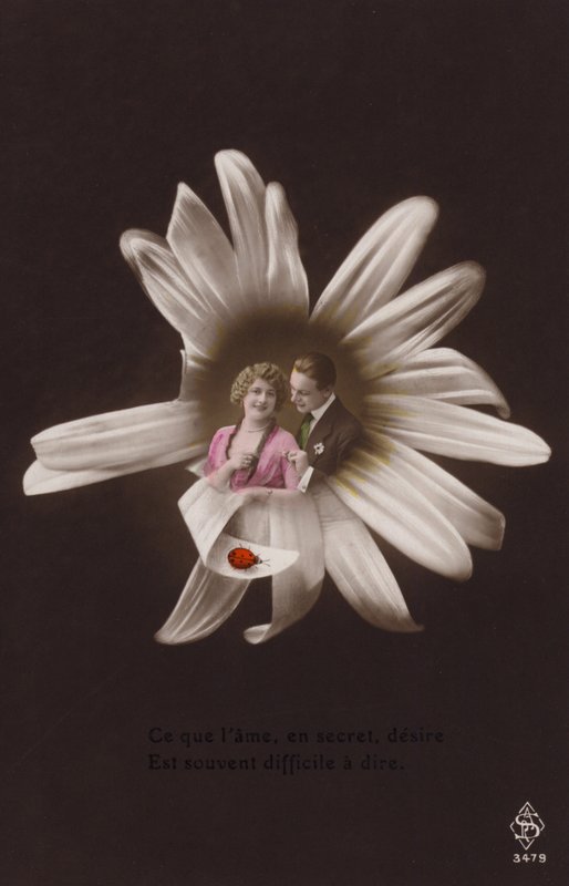 A young couple in the centre of a flower with ladybird by French Photographer