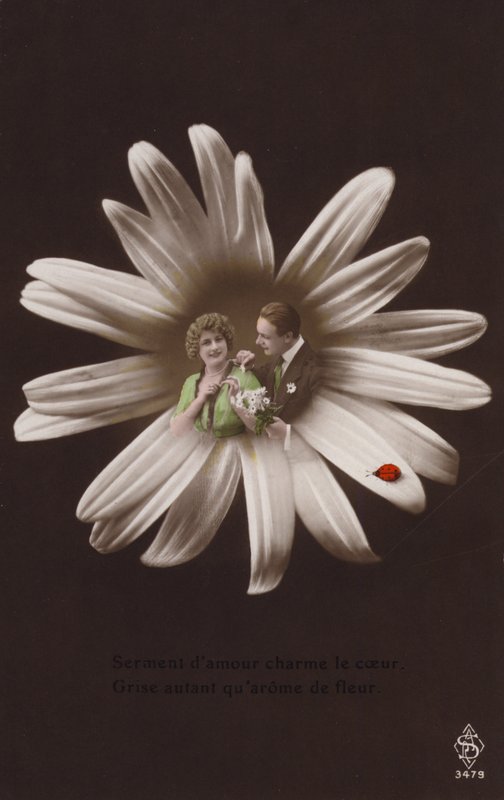 A young couple in the centre of a flower with ladybird by French Photographer