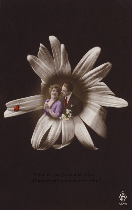 A young couple in the centre of a flower with ladybird by French Photographer