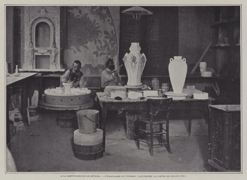 Enamelling by Brush at the Sevres Porcelain Factory, France by French Photographer