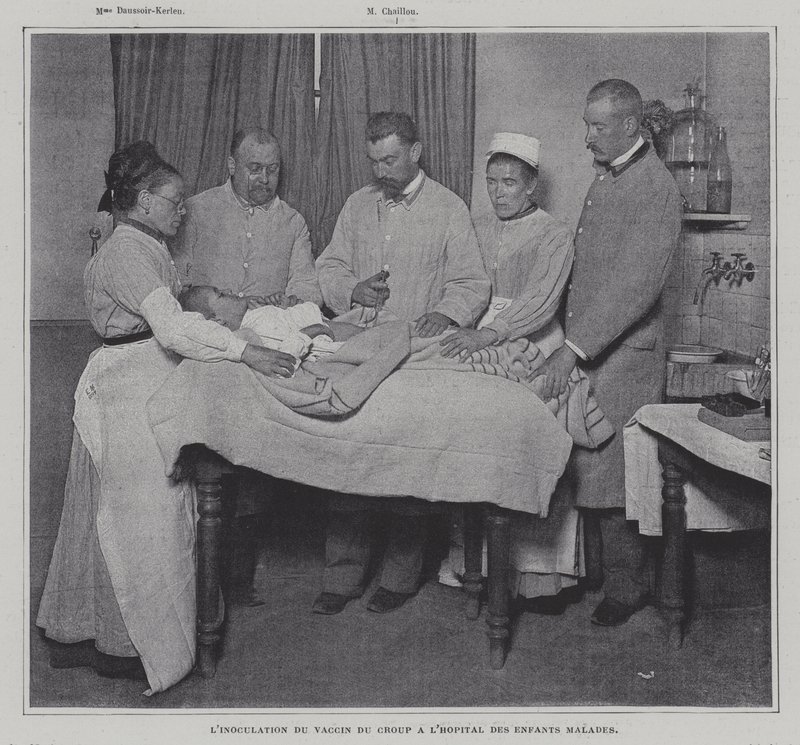 Inoculation of a patient with the vaccine against croup at a hospital for sick children in Paris by French Photographer