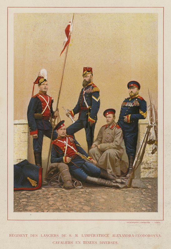 The Russian Army: Regiment of Lancers of Her Majesty Empress Alexandra-Feodorovna, Riders in Various Uniforms by French Photographer