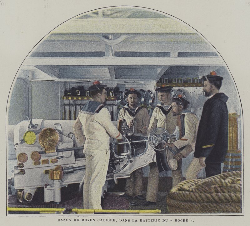Medium-calibre naval gun on board the battleship Hoche by French Photographer