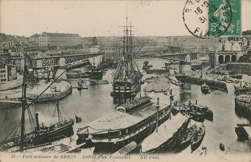 Military port at Brest, France. Postcard sent in 1913 by French Photographer