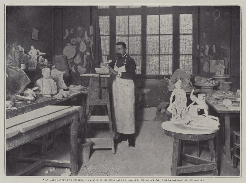 Preparing moulds in a workshop at the Sevres porcelain factory, France by French Photographer