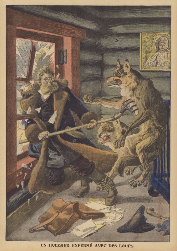 A bailiff locked in with wolves in Russia by French School
