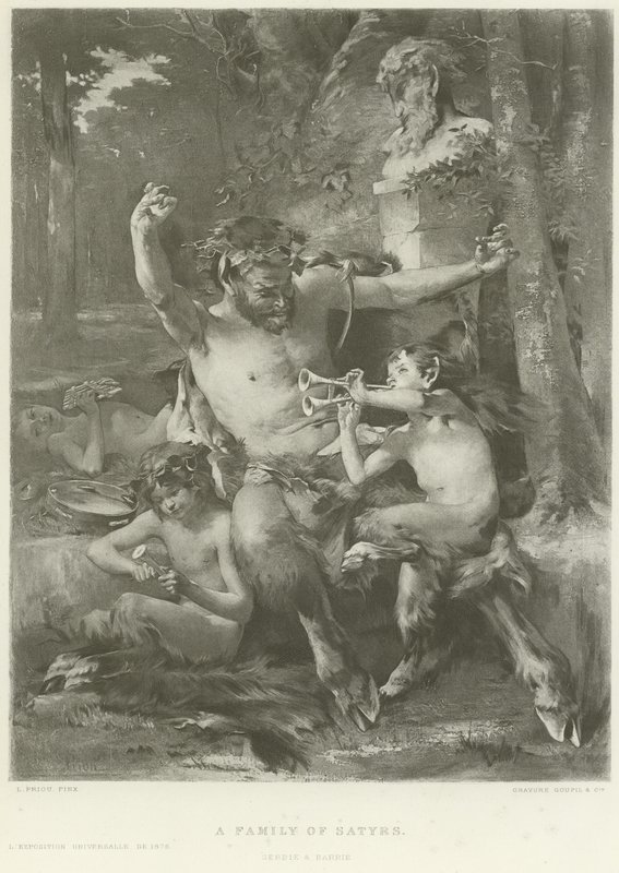 A family of satyrs (engraving) by French School