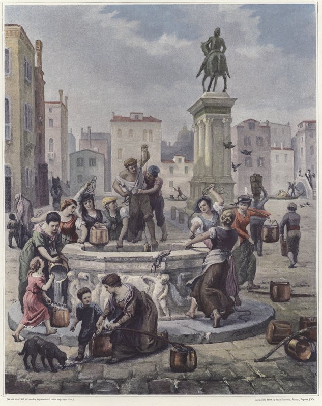 A Group of Women Collecting Water from a Well in Venice by French School