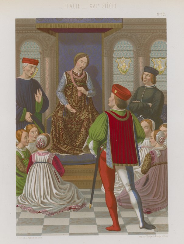 A Man Stands with His Sword by His Side Addressing a Woman by French School