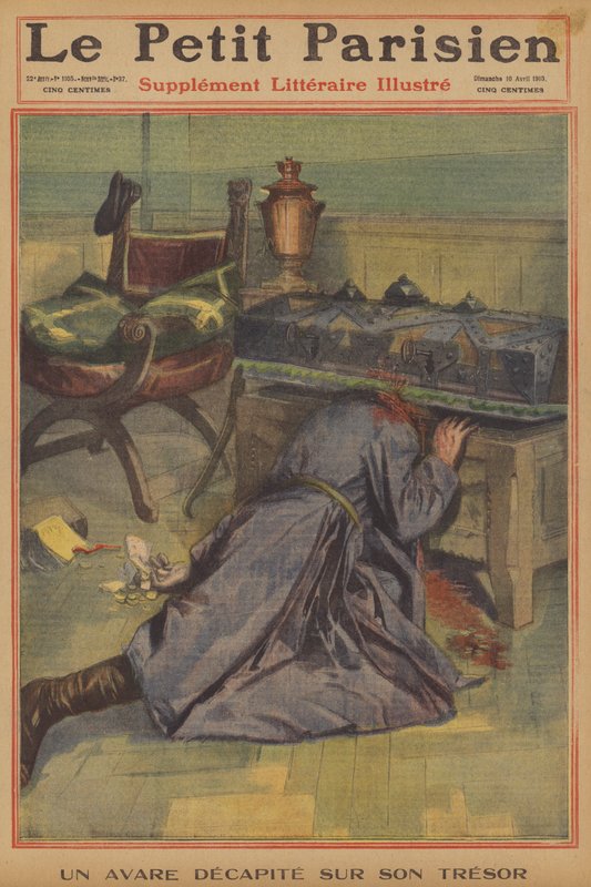 A miser decapitated by his treasure by French School