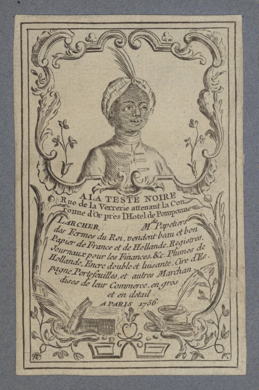 Advertisement for A la Teste Noire Stationers, Paris, 1756 by French School